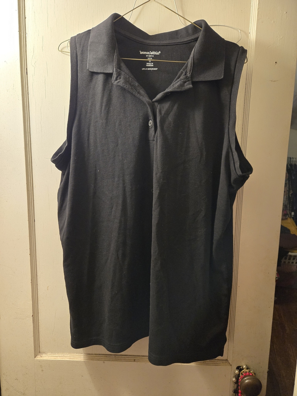 Woman Within Black Sleeveless Polo Tank